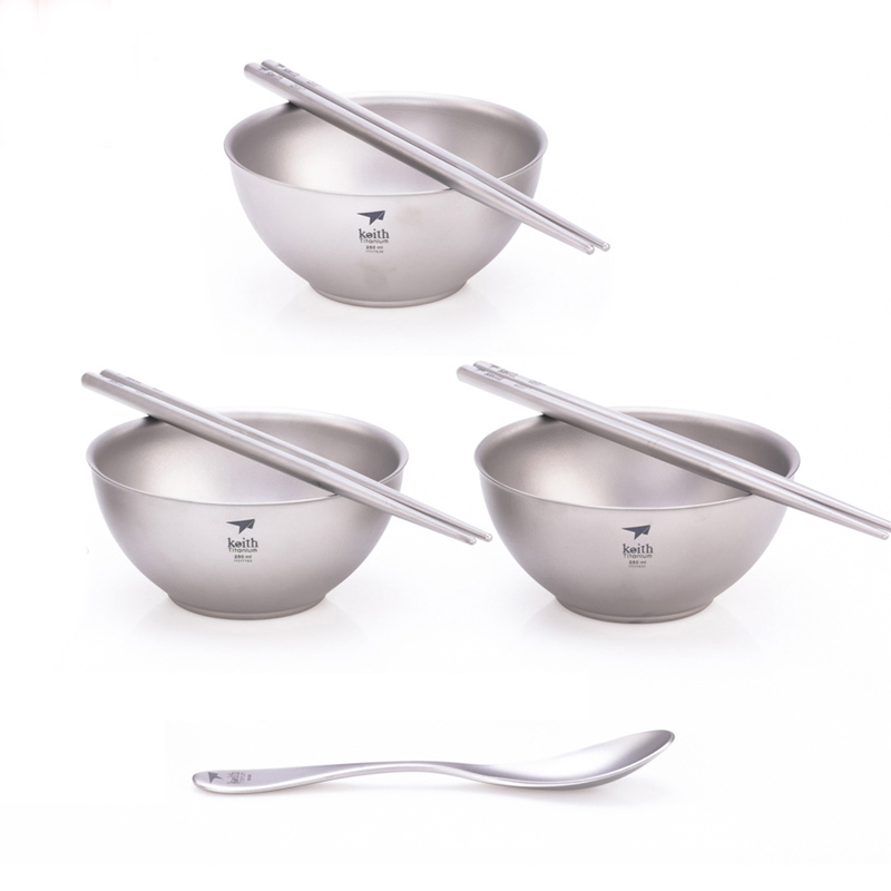 Camping Cooking Gifts - Keith Cooking Set, Titanium Bowl Chopsticks