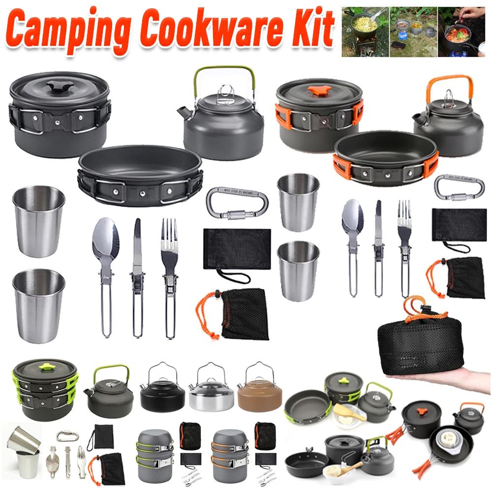 Camping Cooking Sets - Camping Cookware Kit Kettle Pot Pan